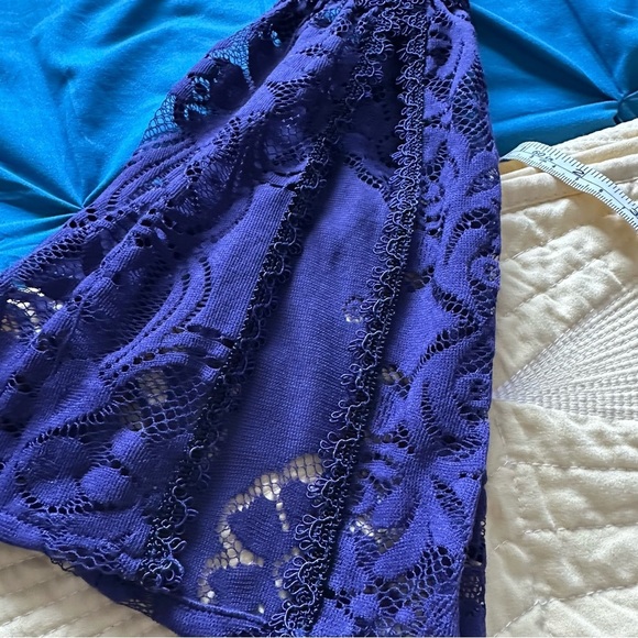 Free People Dress Purple Lace Fairy Bell Sleeve Empire Waist Full Skirt Size 0 - Picture 12 of 13